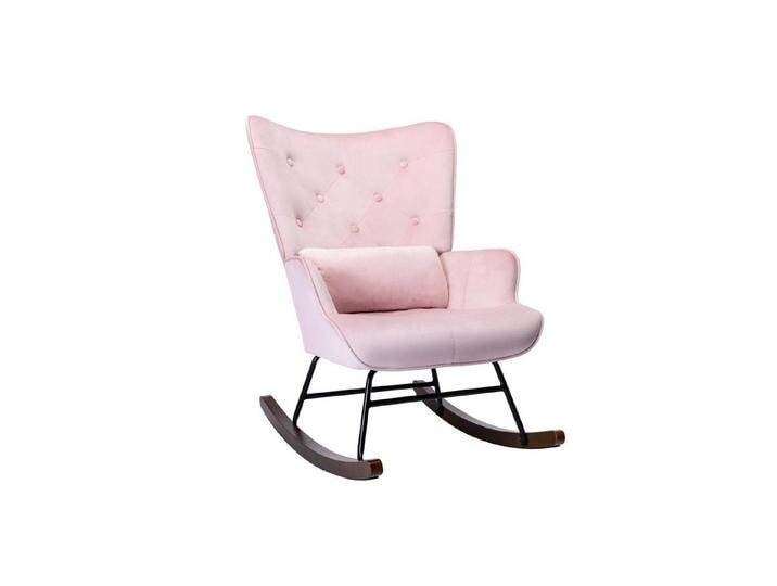 HomeMiYN Schaukelstuhl Schaukelstuhl Wohnzimmer Samt mit Metallgestell Holzsockel stillsessel, Aus holz, rosa, pink von OTTO