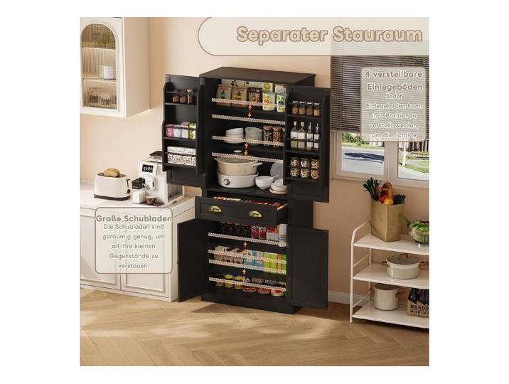 IDEASY Buffet Aufbewahrungsschrank Küchenschrank Vorratsschrank, 182 cm (4 Türen mit integrierten Ablageflächen) 1 Schublade, 6 fixe Staufächer, 4 höhenverstellbare Regale von OTTO