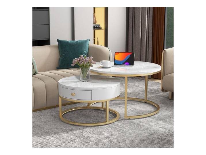 IDEASY Couchtisch Moderner Nesting Couchtisch Hochglanz Marmormuster 2er Set (runde Couchtische Runder Nested Beistelltisch), 70*70*48cm+50*50*43.5 von OTTO