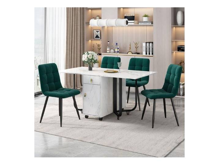 IDEASY Essgruppe 150×80×76cm Esstisch mit 4 Stühlen, Klappbarer Küchentisch Set(5tlg) , Samt Esszimmerstühle, MDF Tischplatte in Weißer, Schwarz Tischbeine von OTTO