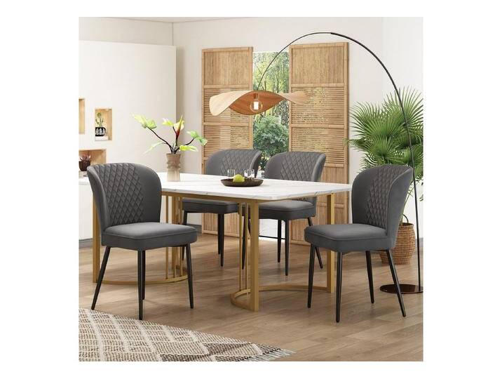 IDEASY Essgruppe Moderner Küchentisch Set(5-tlg), 140×80×75cm Esstisch mit 4 Stühlen, Samt Esszimmerstühle, MDF Tischplatte in Weißer von OTTO