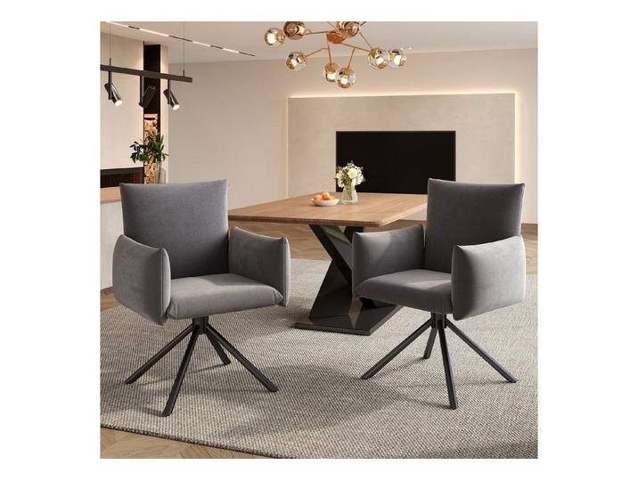 IDEASY Esszimmerstuhl 2er-Set Esszimmerstühle mit Lordosenstütze, Drehstuhl grau Samt, 360° drehbar, 4 Metallbeine, gepolsterter Sessel, grau IDEASY Esszimmerstuhl 2er-Set Esszimmerstühle mit Lordosenstütze, Drehstuhl grau Samt, 360° drehbar, 4 Metallbeine, gepolsterter Sessel, grau von OTTO