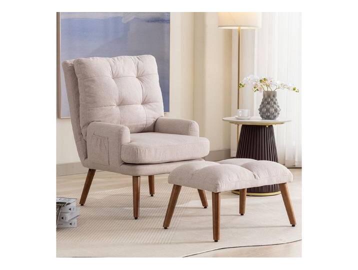 IDEASY Gartensessel Sessel-Loungesessel mit Fußstütze, verstellbarer Rückenlehne, (Loungesessel mit Hocker), gepolstert, Holzbeinen von OTTO