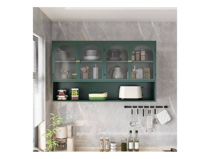 IDEASY Hängeschrank 120cm Glaswandschrank 4Türen schwarz für Küche/Bad, grün, dunkelgrün von OTTO