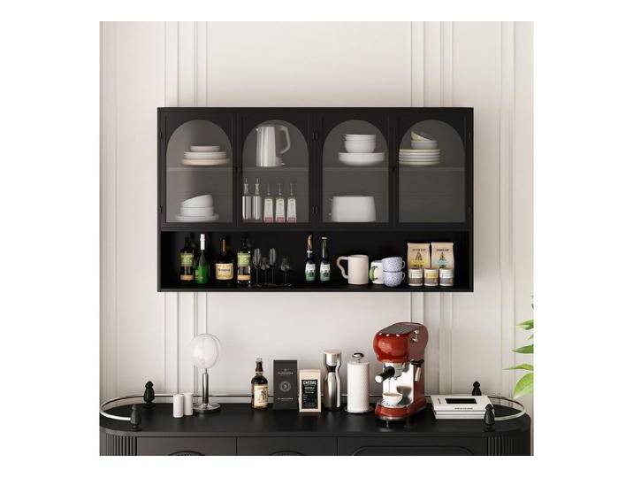 IDEASY Hängeschrank 120cm Glaswandschrank 4Türen schwarz für Küche/Bad, schwarz, Schwarz von OTTO