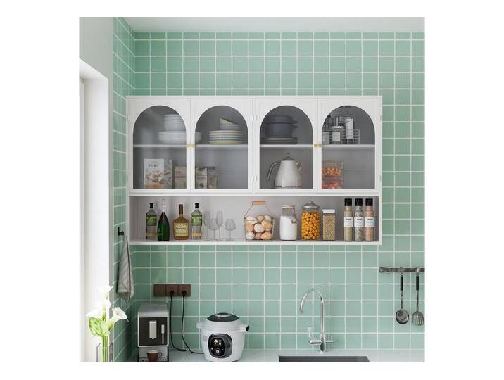IDEASY Hängeschrank 120cm Glaswandschrank 4Türen schwarz für Küche/Bad, weiß, Weiß von OTTO