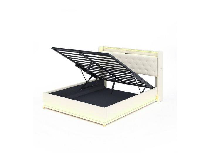 IDEASY Kinderbett Doppelbett, 160 x 200 cm, beige/grau, (Hydraulischer Lagerung, Verschleissfester Leinenstoff), Mehrfarbige Led-Leuchten,Praktischer Usb-Ladeanschluss von OTTO