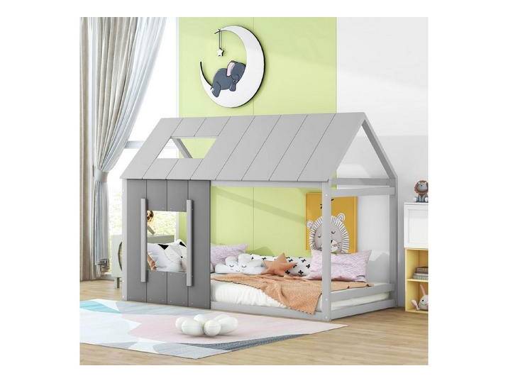 IDEASY Kinderbett Holzhaus Kinderbett 90x200cm, Einzelbett mit Dach & Fenster (Kreatives Design, Ohne Matratze, Aus Massivholz), Stilvolles Jugendbett mit Sicherheitsstandards, Leicht zu montieren von OTTO