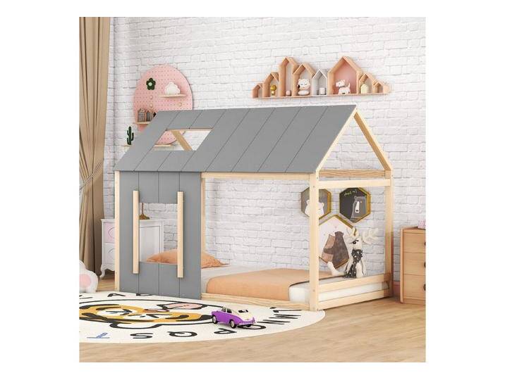 IDEASY Kinderbett Holzhaus Kinderbett 90x200cm, Einzelbett mit Dach & Fenster (Kreatives Design, Ohne Matratze, Aus Massivholz), Stilvolles Jugendbett mit Sicherheitsstandards, Leicht zu montieren von OTTO