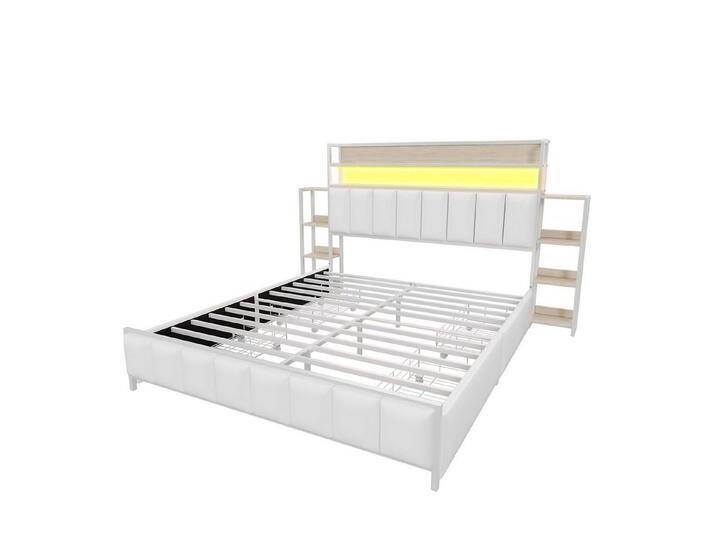 IDEASY Polsterbett 160*200 cm, Mit mehreren Einlegeböden, Mit LED-Beleuchtung, (Mit Ablagefächern, Kopfteil mit Stauraum), Bettrahmen aus Massivem Eisen, Doppelbett, Kunstleder-Bettdecke von OTTO