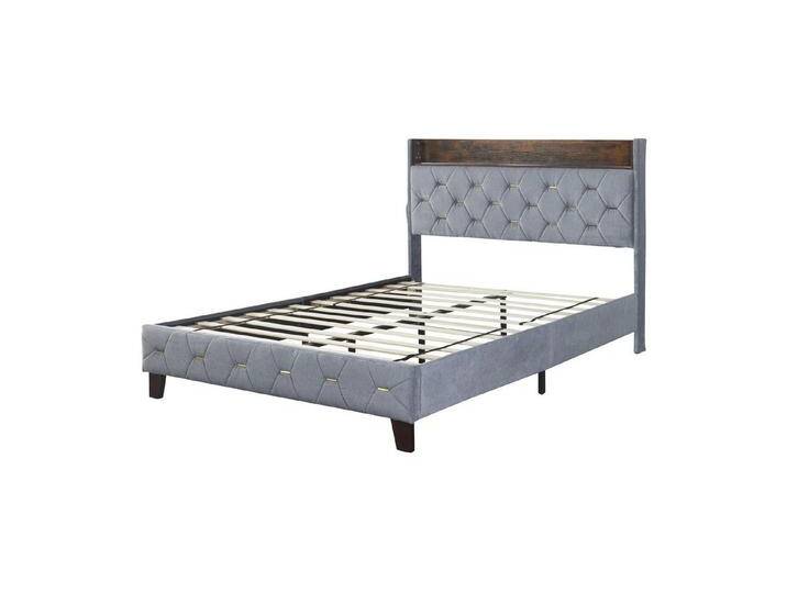 IDEASY Polsterbett Doppelbett, Queen-Size-Bett, 160 x 200 cm, (Stauraum am Kopfteil, mit USB-Anschluss, hautfreundlicher Samt), grau/beige, keine Boxspringbetten erforderlich von OTTO