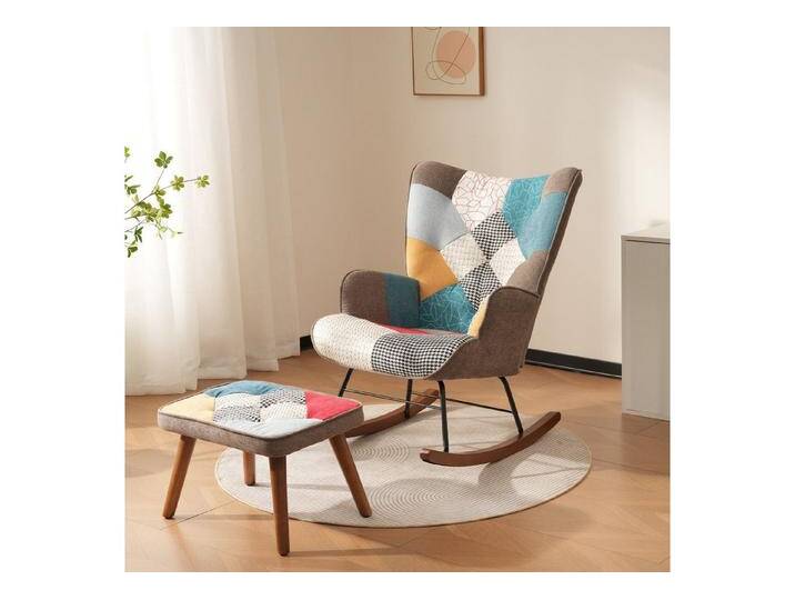IDEASY Schaukelstuhl Buntes Patchwork-Schaukelstuhl-Set, Stillsessel mit Hocker Ohrensessel, Massivholzbeine, 90 kg belastbar von OTTO