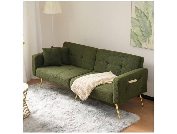 IDEASY Schlafsofa Schlafsofa Bettfunktion, 3-fach verstellbar (105°-180), mit verstellbarer Rückenlehne, goldene Beine, Kissen & Seitentaschen, grün von OTTO
