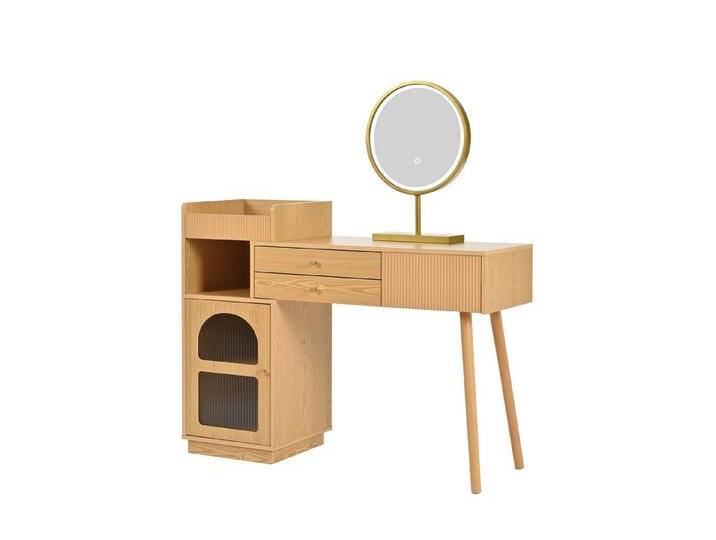 IDEASY Schminktisch Kosmetiktisch-Set mit LED-Spiegel und 3-Farben-Beleuchtung, (Schminktisch aus Holz mit 3 Schubladen und Seitenschrank), ausziehbares Design - Maße: B120/H90/T40 cm (ohne Hocker) von OTTO