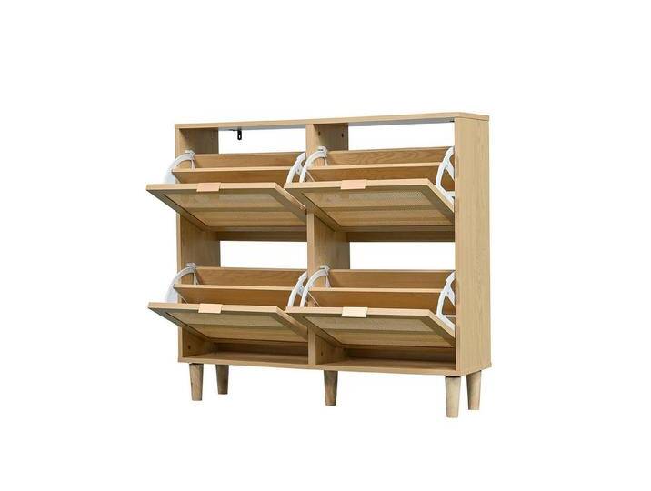 IDEASY Schuhschrank mit 4 Klappschubladen, Schuhkommode aus Rattan mit Metallgriffen, (Schuhregal für Flur, Schlafzimmer, Wohnung,Holzmöbel, Landhausstil) 100 x 25 x 90 cm von OTTO