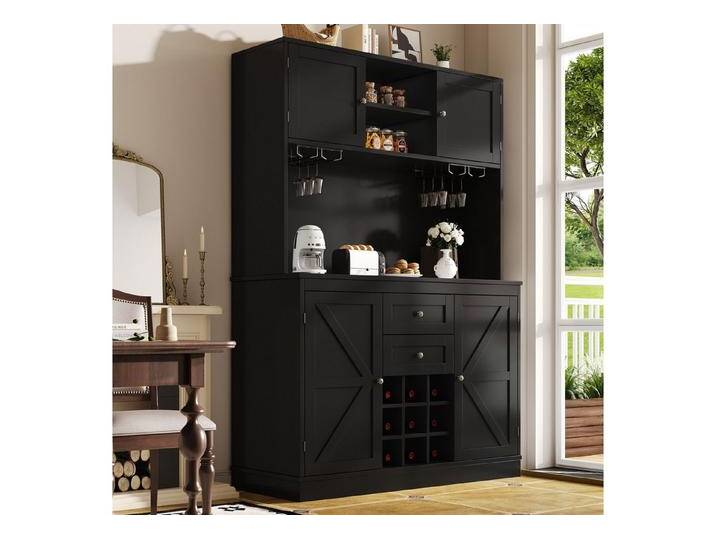 IDEASY Sideboard Küchenbuffet mit 4 Türen, 2 Schubladen & Weinregal Weiß, schwarz, Schwarz von OTTO