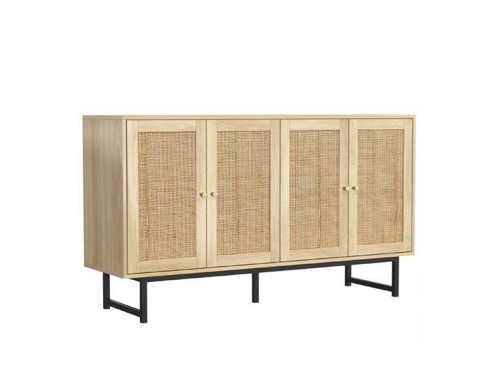 IDEASY Sideboard Sideboard mit echtem Rattangeflecht, Landhausstil Anrichte, 4 Türen (Bodenhöhe 18 cm, geeignet für Kehrroboter), Goldfarbener Griff von OTTO