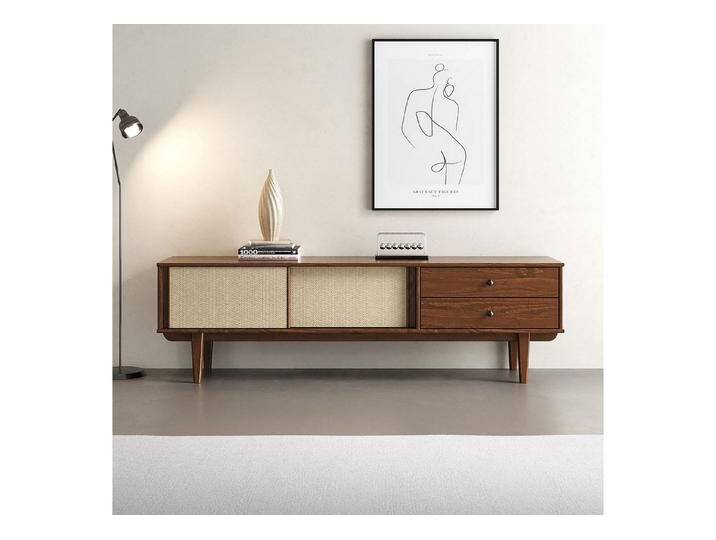 IDIMEX Lowboard SIMONA, TV Board für 75 mit Rattan Geflecht aus Massivholz Mid Century Stil K, braun, Kastanie von OTTO