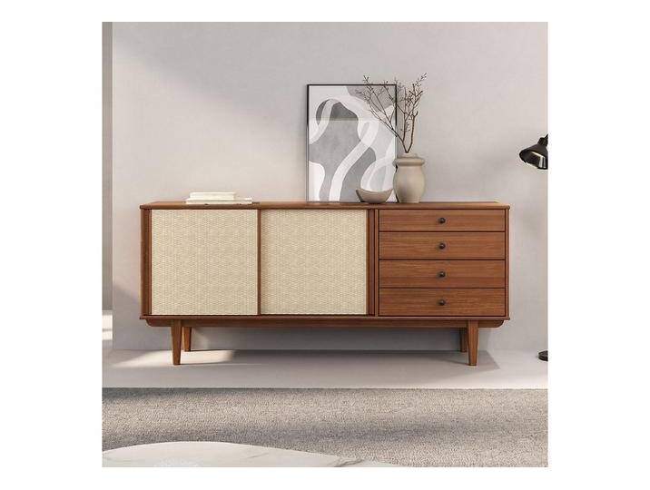 IDIMEX Sideboard SIMONA, Anrichte Kommode Rattan Geflecht Schiebetüren 4 Schubladen Massivholz, braun, Kastanie von OTTO