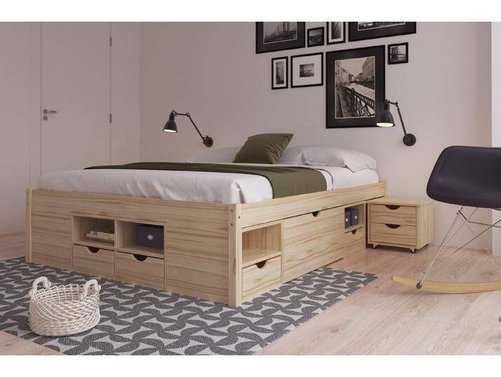 Inter Link Funktionsbett Claas 140x200, aus Massivholz, mit Rollrost und Nachtkommode, versch. Farben u Größen, beige, Schubladen: 10 St. von OTTO