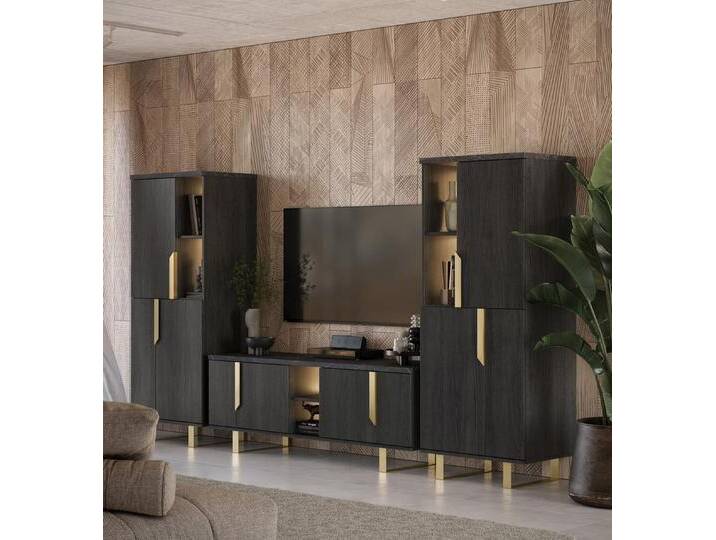 Interdesign24 Wohnwand Orion, (in dunkler Rosenholzoptik mit Marmoroptik und goldfarbenen Griffen, 3-Teilig), Made in Italy, Lowboard: 165 cm von OTTO