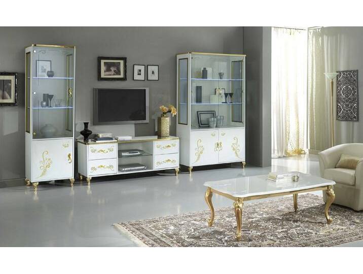 Interdesign24 Wohnwand Soffi, (3-Teilig, im ausgefallenen Barock-Stil), in Weiß/Gold Hochglanz von OTTO