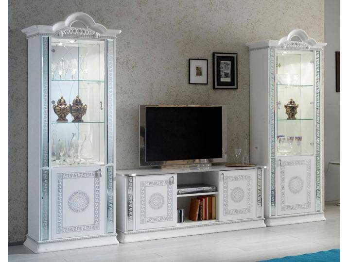 Interdesign24 Wohnwand Venus, (3-Teilig, im Barock-Stil, mit Silberverzierungen), in Weiß/Silber Hochglanz von OTTO