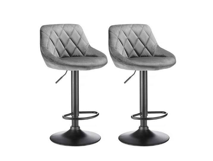 JEOBEST Barhocker Barstühle Bistrohocker Samt Gepolsterte Sitzfläche Höhenverstellbar (2er set), mit Rückenlehne Fußstütze, 360° Drehstuhl, Hellgrau von OTTO