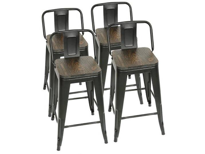 JEOBEST Barhocker Stapelbar Metall Bistrohocker, Barstühle Küchenstühle, mit Rückenlehne, (4er Set.,mit Fußstütze,Stizfläche aus Holz von OTTO