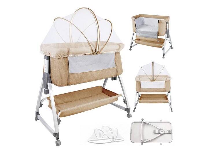 JEOBEST Beistellbett 3 in 1 Babybett, Schaukelmodus, mit atmungsaktivem Netz und Laken, mit Rollen Kinderbett, 6-Fach Höhenverstellung, Moskitonetz, Lagerung von OTTO