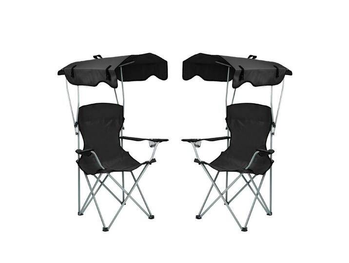 JEOBEST Campingstuhl Klappstuhl Camping Garten Balkon Strand, mit Dach, (2er-Set), Gartenstuhl mit Getränkehalter & Tragetasche, schwarz, Schwarz von OTTO