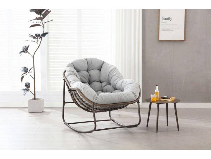 JOIVI Schaukelstuhl Rattansessel,Schaukelsessel, Wohnzimmersessel, Getell aus Stahl, für Wohnzimmer, Flur, Garten, Terrasse, grau, Hellgrau von OTTO