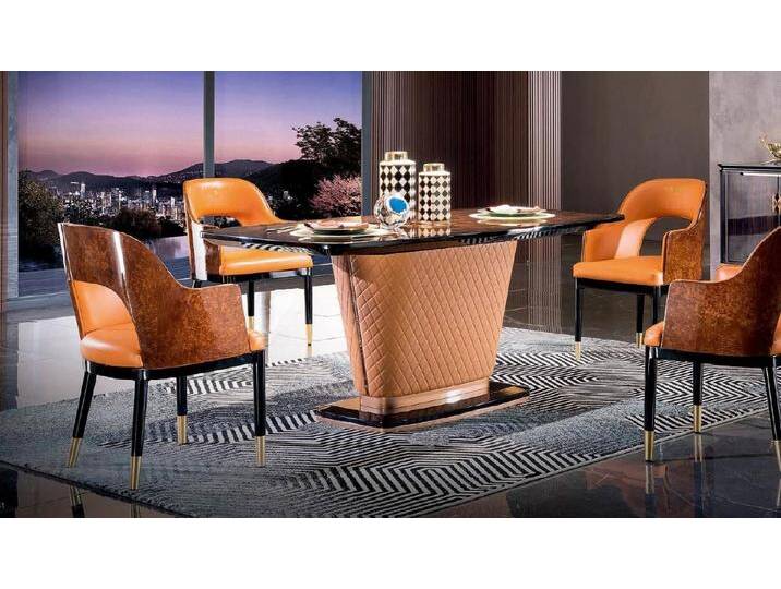 JVmoebel Armlehnstuhl Set 4x Stühle Leder Polster Lehn Massiv Holz Esszimmer Sitz Möbel Holz, Made in Europa, braun von OTTO
