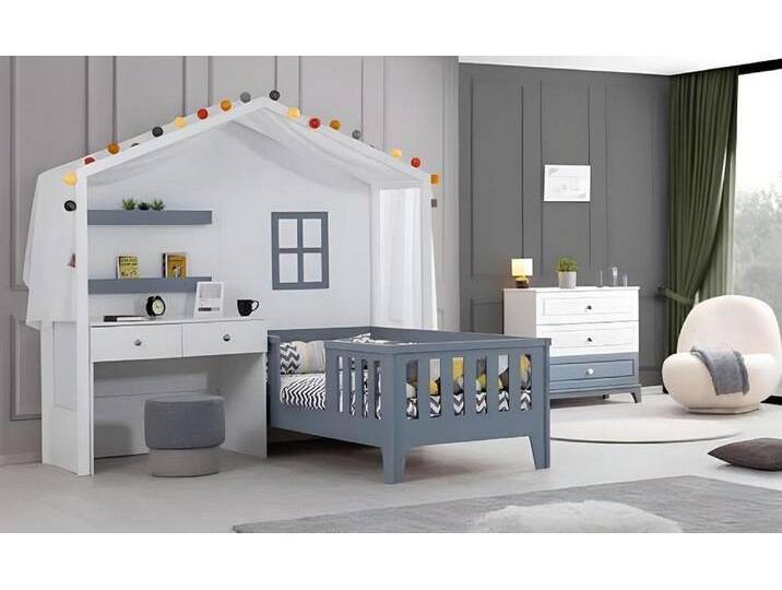 JVmoebel Babymöbel-Set Buntes Kinderzimmer Bett mit integriertem Schreibtisch modern, (2-tlg., Bett + Schreibtisch), Made in Europa, grau von OTTO