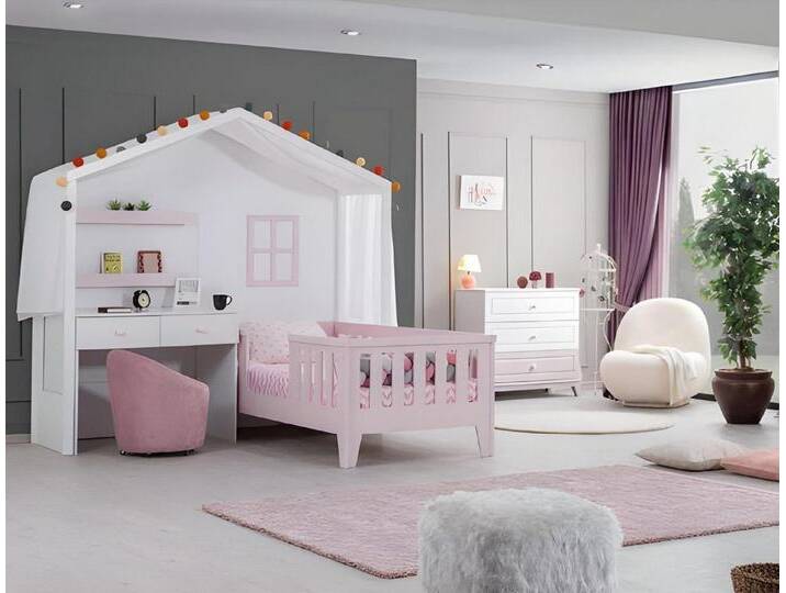 JVmoebel Babymöbel-Set Moderne Rosa Jugendzimmer-Bett mit Schreibtisch neu gestaltet, (2-tlg., Bett + Schreibtisch), Made in Europa, rosa von OTTO
