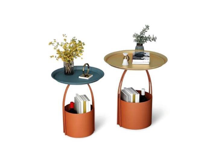 JVmoebel Beistelltisch Praktische orange Beistelltische aus Metall mit Tablett und Korb (Beistelltisch 1, Beistelltisch 2), Made in Europe von OTTO