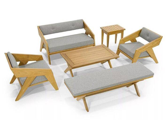 JVmoebel Beistelltisch Stilvolle Hellgraue Gartenmöbel Designer Sitzbank Beistelltisch 2 (Beistelltisch), Made in Europa, braun grau von OTTO