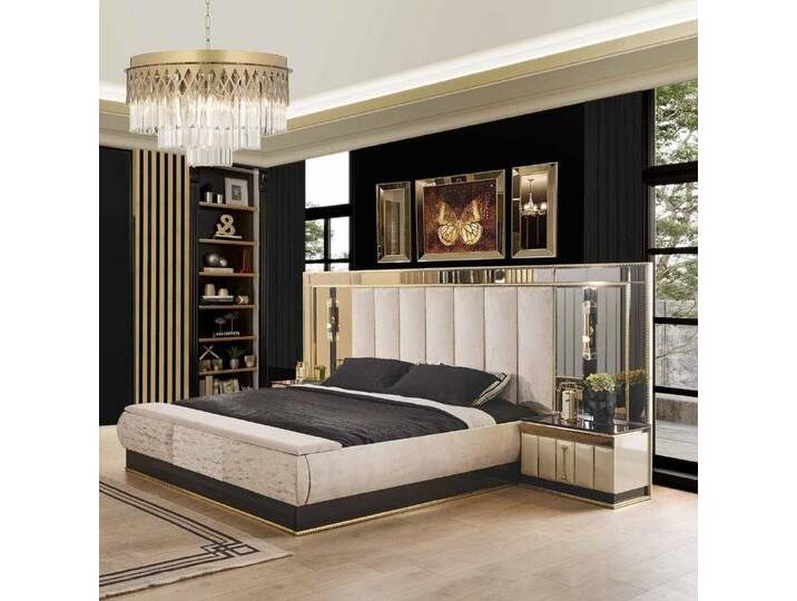 JVmoebel Bett Eleganter Gold Hochglanz Nachttisch für das Schlafzimmer (3-tlg), Made in Europa, beige von OTTO