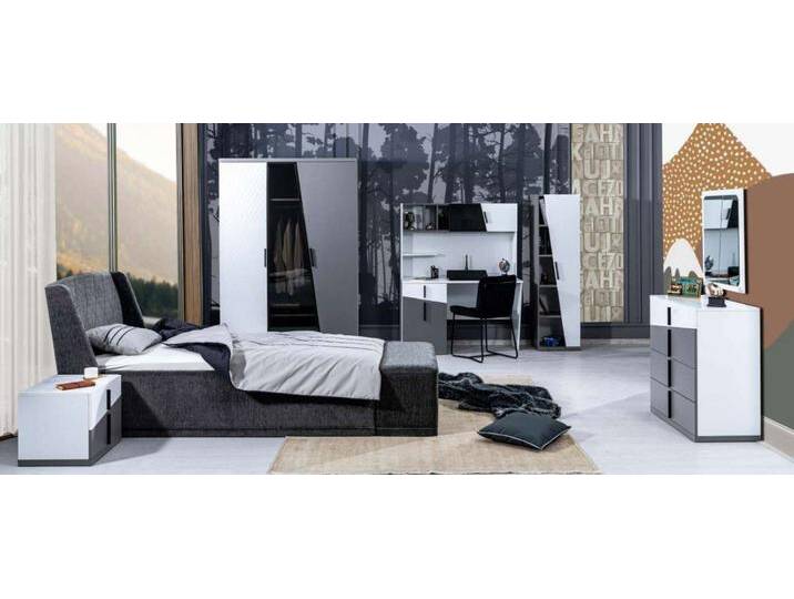 JVmoebel Bett Graues Kinderzimmer Set Designer Schrank Bett Schreibtisch Kommode (Bett), Made in Europa, grau von OTTO