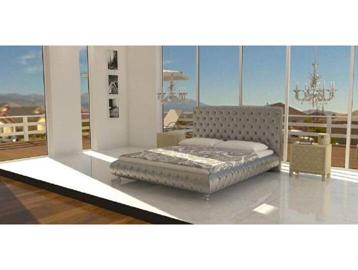 JVmoebel , Wasserbett Komplett Lederbett Polsterbett mit Matratze Chesterfield Wasserbett, grau, Grau von OTTO