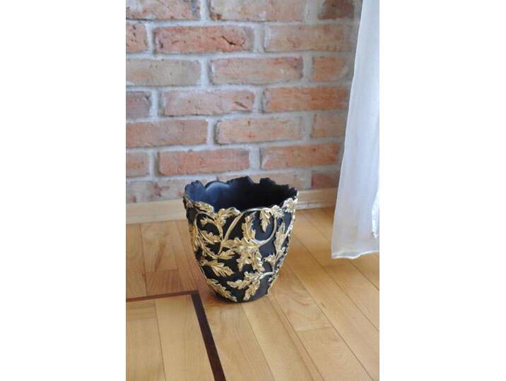 JVmoebel Blumentopf Designer Hand bemalt Topf Blumentopf Übertopf Blumentöpfe Vasen, Made in Europa, schwarz, Stuckgips von OTTO