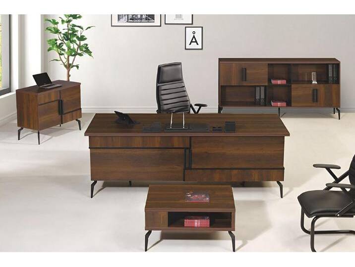 JVmoebel Büromöbel-Set Büromöbel Set aus 4 Teilen - Holz Schreibtisch in Braun, (4-tlg., Büro Set 4tlg (Bürotisch + Kommode + Couchtisch + Schrank) von OTTO