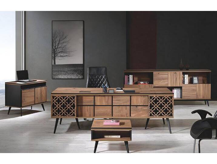 JVmoebel Büromöbel-Set Eleganter Schreibtisch aus Holz für das Arbeitszimmer, 4-teilig braun, (4-tlg., 1x Bürotisch + 1x Kommode + 1x Couchtisch + 1x Schrank ohne Sessel) von OTTO