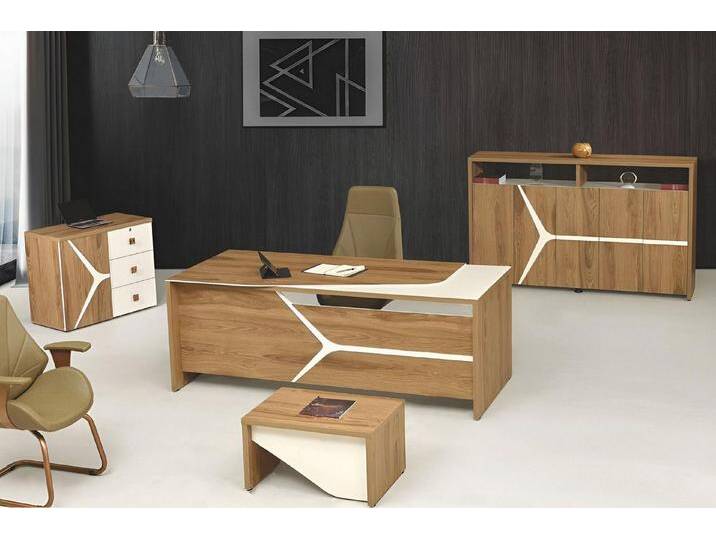 JVmoebel Büromöbel-Set Modernes 4-teiliges Büro Set aus Holz – Brauner Schreibtisch, (4-tlg., 1x Bürotisch + 1x Couchtisch + 1x Schrank + 1x Kommode ohne Sessel) von OTTO