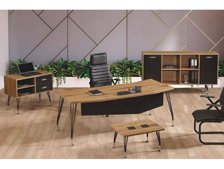 JVmoebel Büromöbel-Set Schwarzes Holz Schreibtisch Set für Ihr Büro - 4-teilig, (4-tlg., 1x Bürotisch + 1x Couchtisch + 1x Schrank + 1x Kommode ohne Sessel) von OTTO