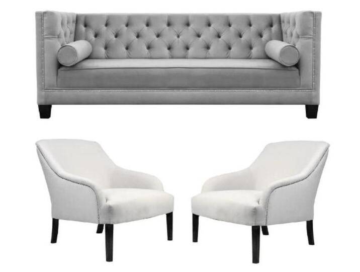 JVmoebel Chesterfield-Sessel Grauer Chesterfield Sessel XXL Textil Stoff Couch Kreativ Neu (3-St., Chesterfield Maße, Sessel Maße), Made in Europe von OTTO