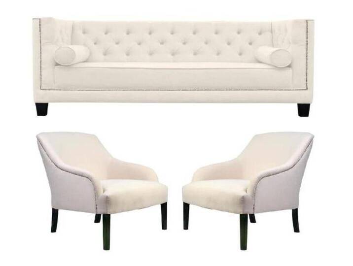 JVmoebel Chesterfield-Sessel Weißer Chesterfield Sessel XXL - Textil Stoff - Kreative Möbel Neu (3-St., Chesterfield Maße, Sessel Maße) von OTTO