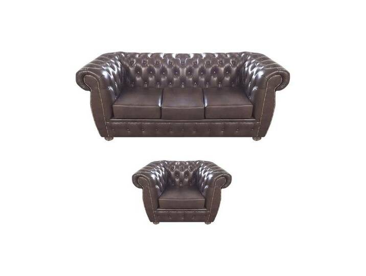 JVmoebel Chesterfield-Sofa Braun Sofa Dreisitze Couch Leder Sessel Neu Möbel Sitz Wohnzimmer, 2 Teile, Made in Europa, braun JVmoebel Chesterfield-Sofa Braun Sofa Dreisitze Couch Leder Sessel Neu Möbel Sitz Wohnzimmer, 2 Teile, Made in Europa, braun von OTTO