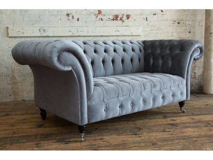 JVmoebel Chesterfield-Sofa Elegantes graues Leder-Zweisitzer-Sofa im klassischen Design, Made in Europa, grau von OTTO