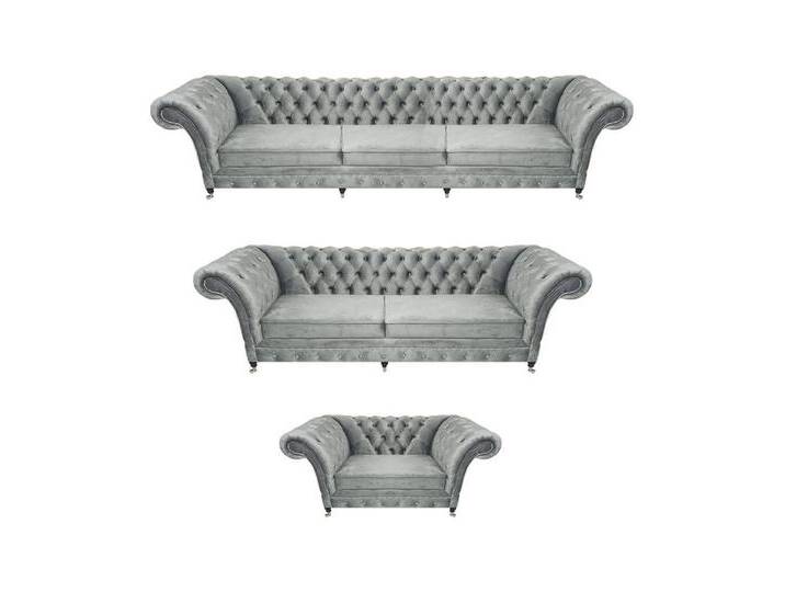 JVmoebel Chesterfield-Sofa Grau Luxus Wohnzimmer Set 3tlg Textil Polstermöbel Designer Möbel, 3 Teile, Made in Europa, grau von OTTO